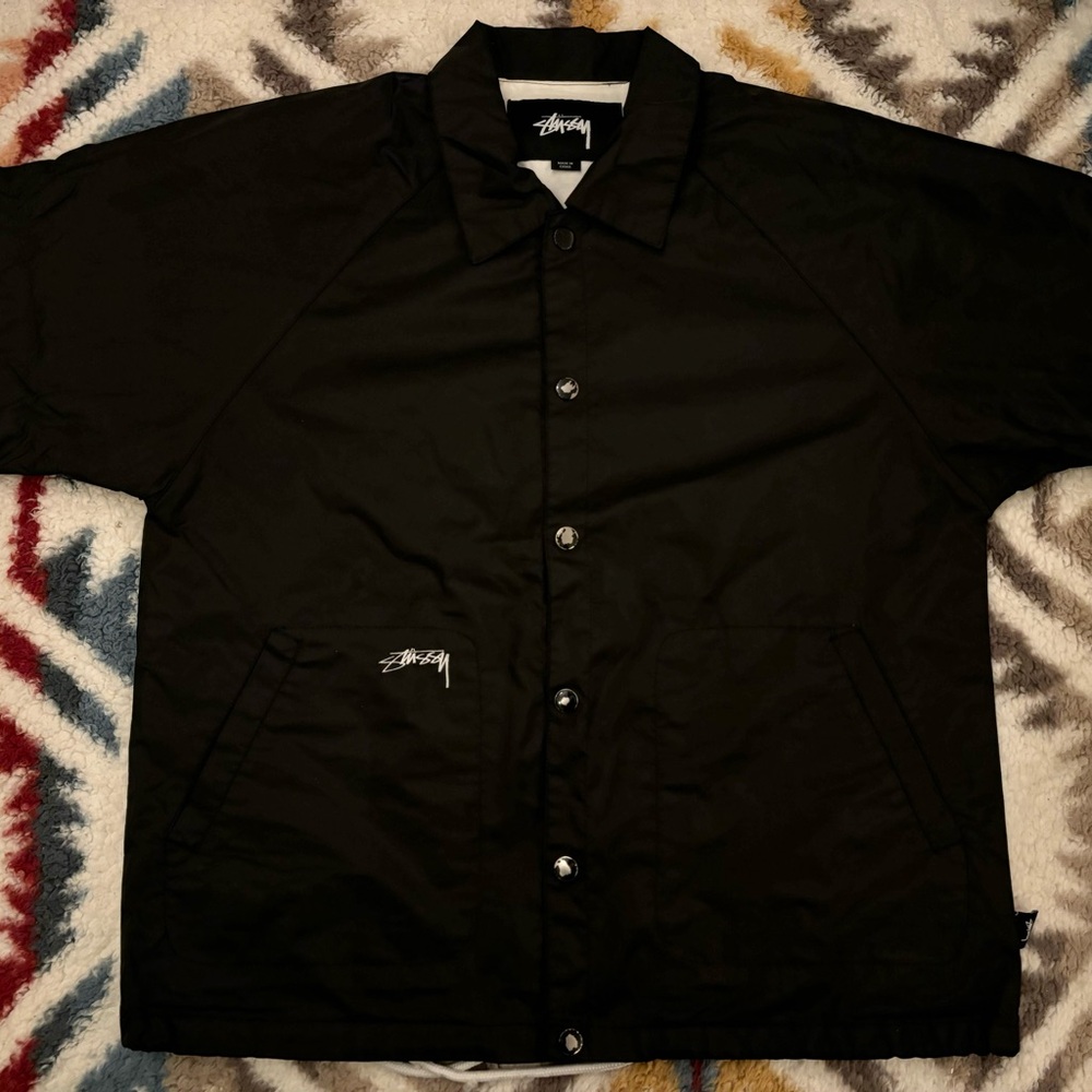 Stussy Coaches Jacket Short Sleeve Windbreaker Shirt Black Size Large